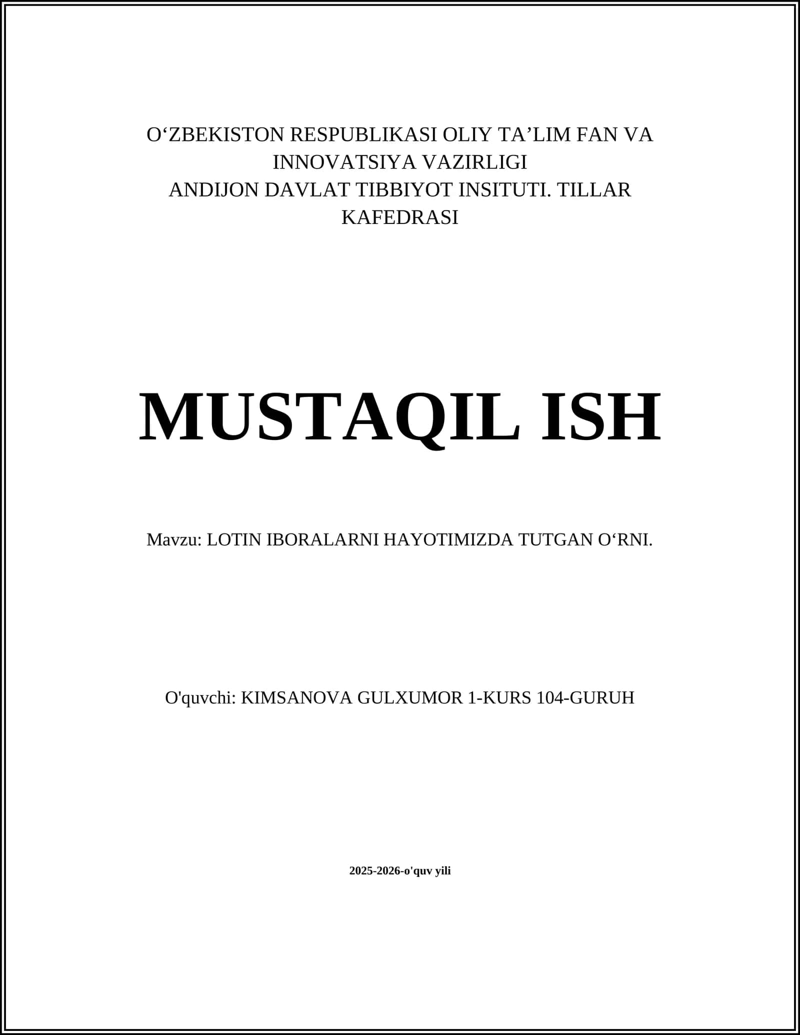 LOTIN IBORALARNI HAYOTIMIZDA TUTGAN OʻRNI