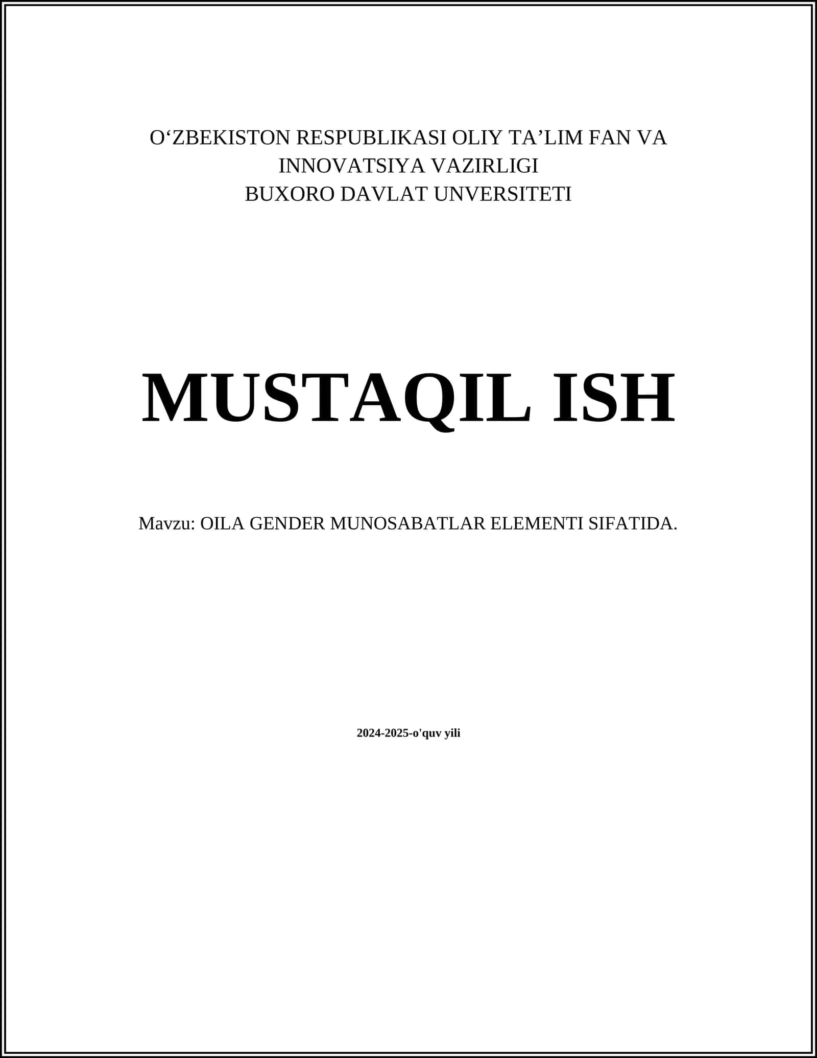 OILA GENDER MUNOSABATLAR ELEMENTI SIFATIDA