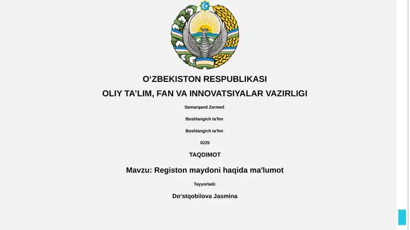 Registon maydoni haqida ma'lumot