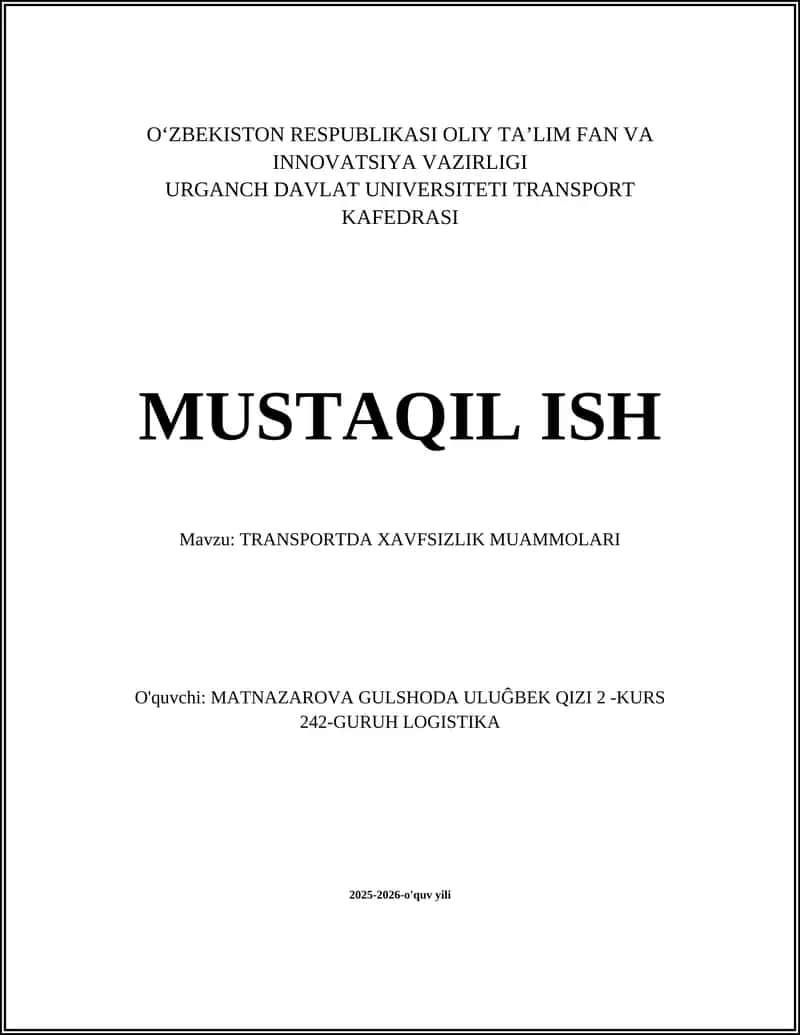 TRANSPORTDA XAVFSIZLIK MUAMMOLARI