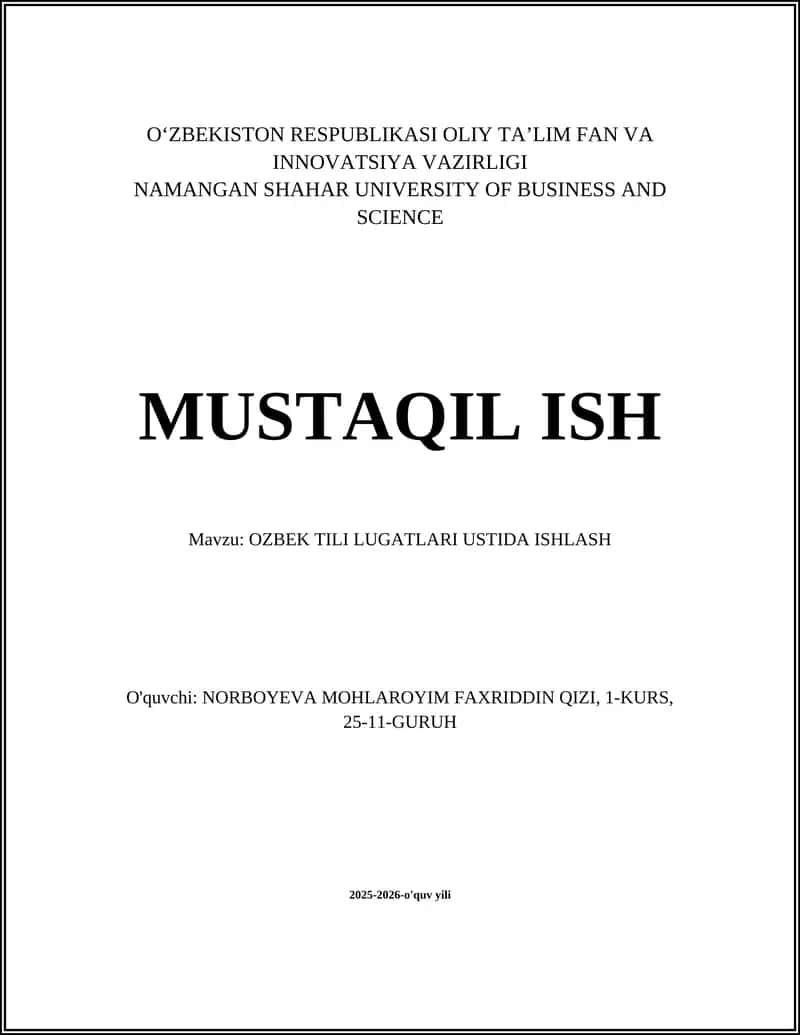 OZBEK TILI LUGATLARI USTIDA ISHLASH