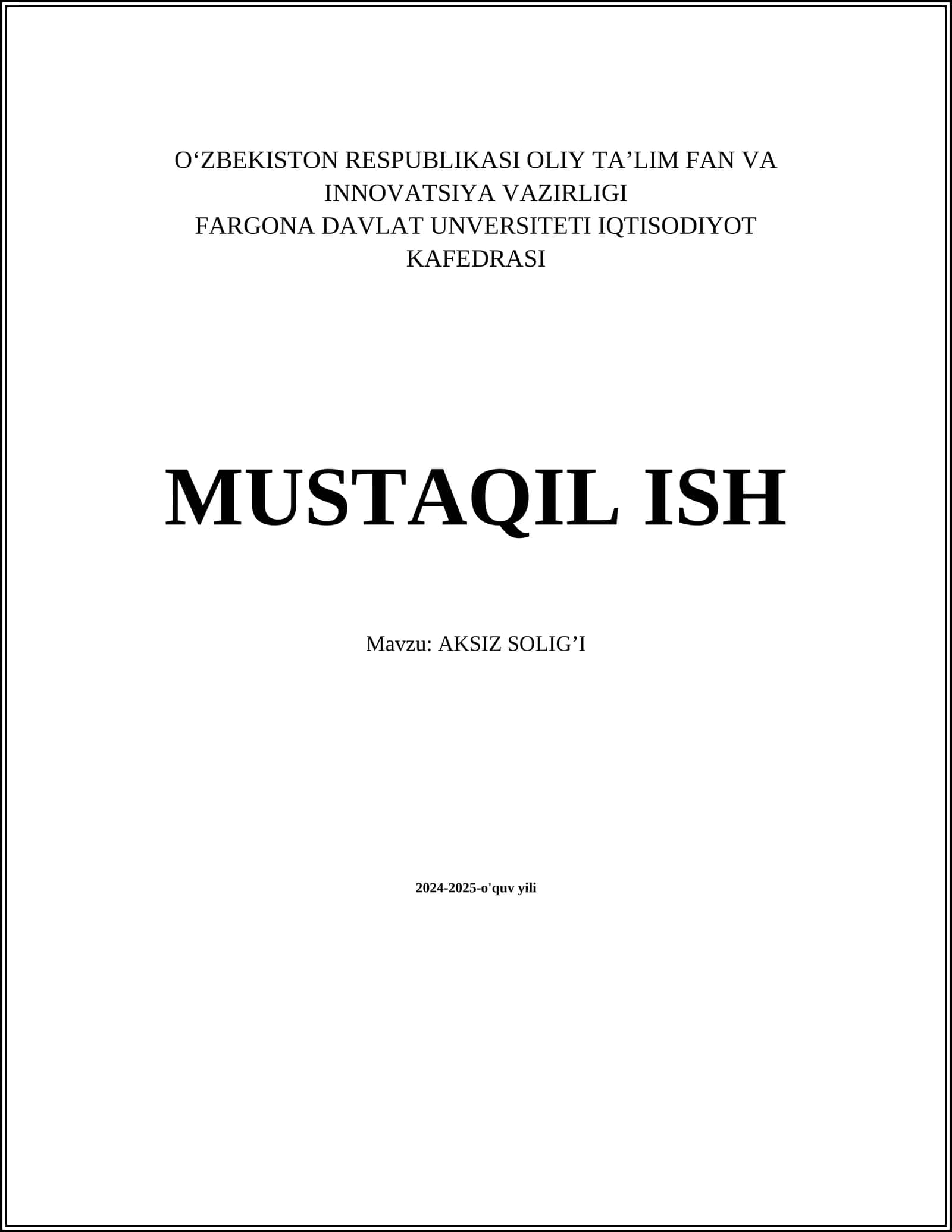 AKSIZ SOLIG’I