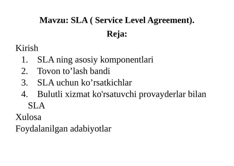 SLA (Service Level Agreement)