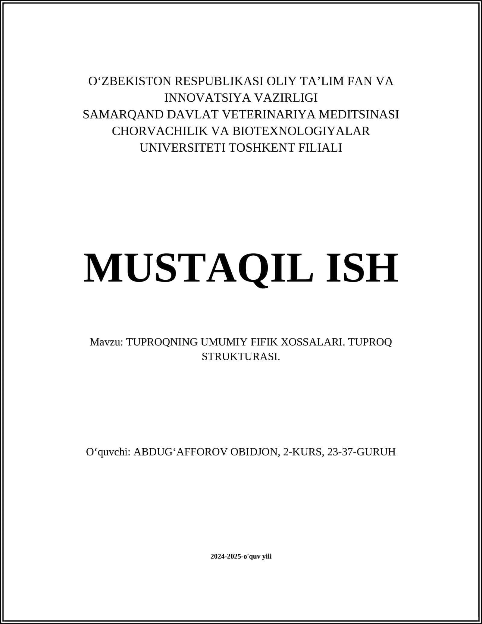 TUPROQNING UMUMIY FIFIK XOSSALARI. TUPROQ STRUKTURASI