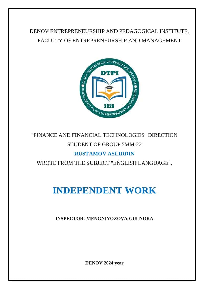 English Language Independent Work
