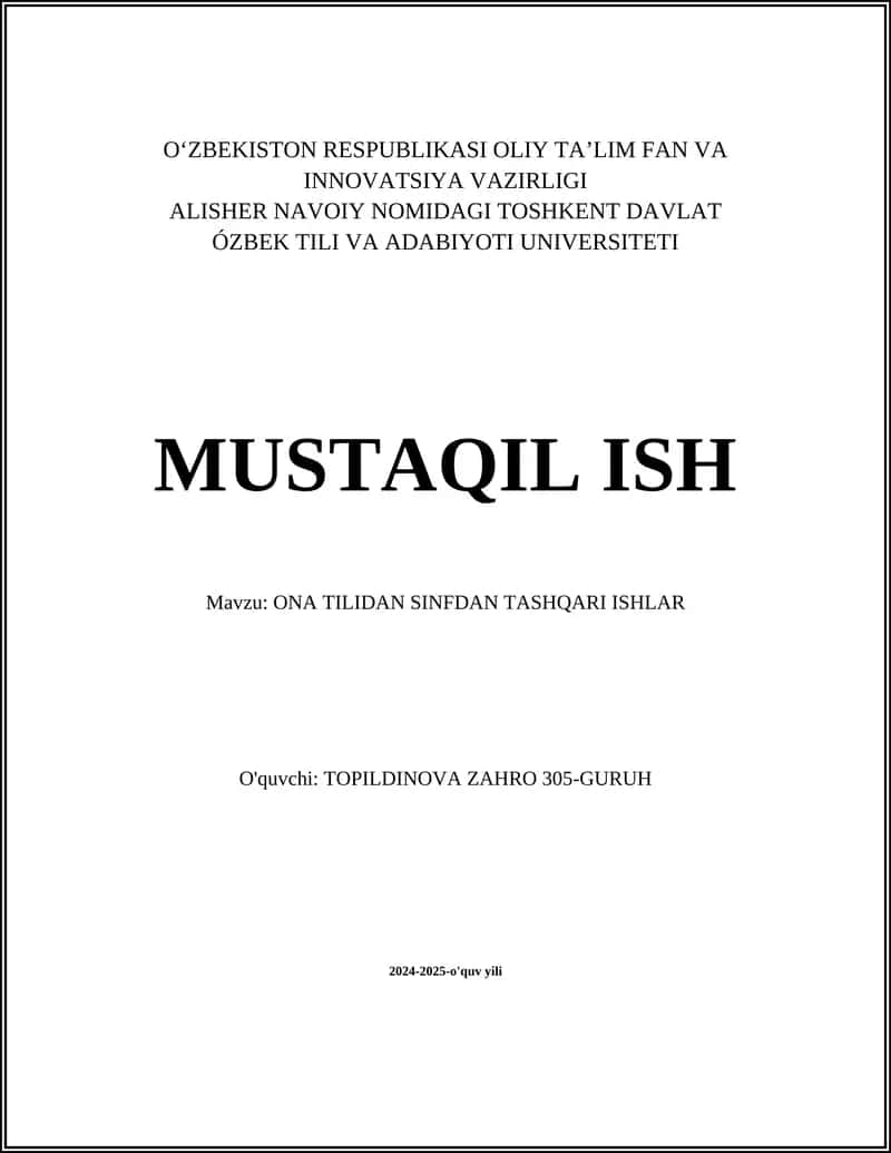 ONA TILIDAN SINFDAN TASHQARI ISHLAR