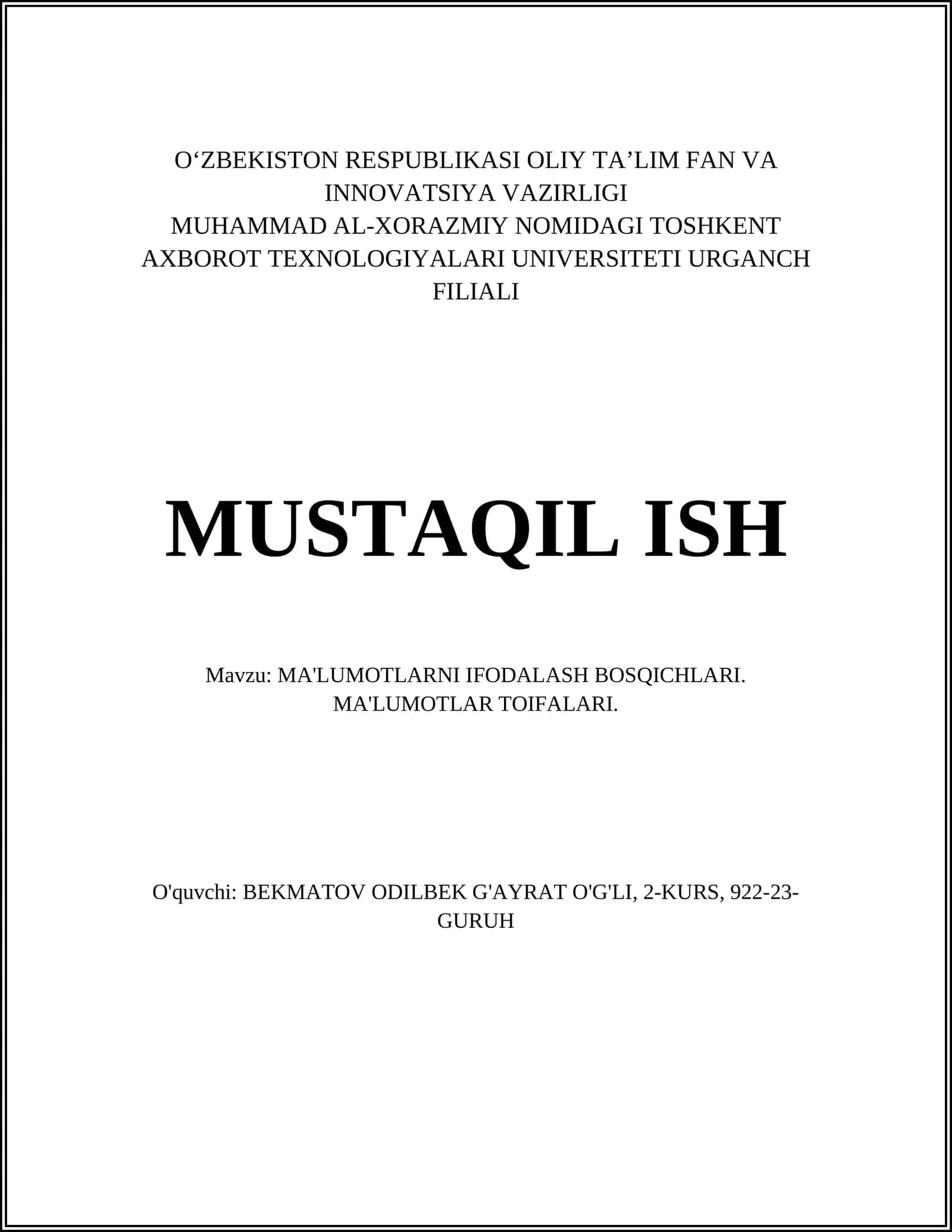 MA'LUMOTLARNI IFODALASH BOSQICHLARI