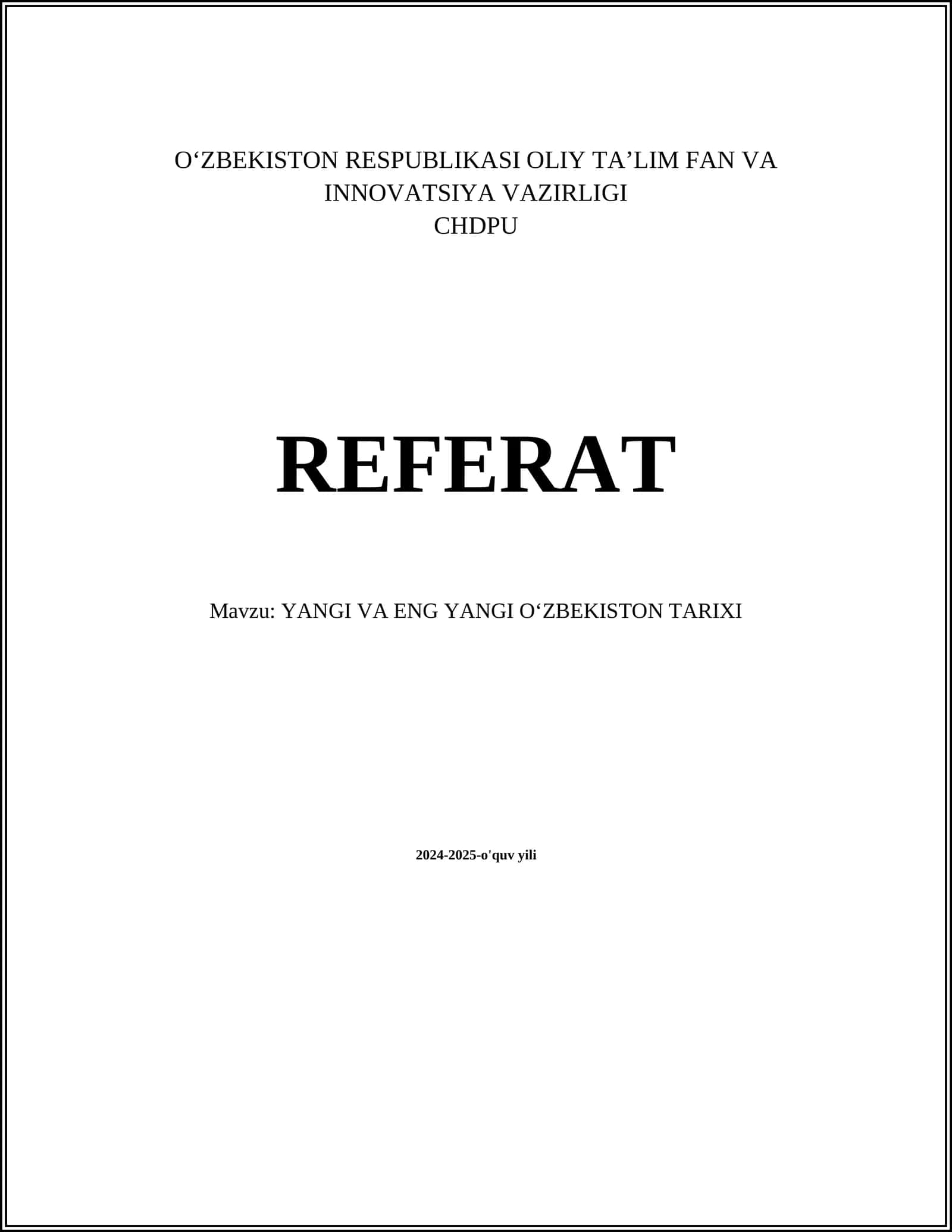 YANGI VA ENG YANGI OʻZBEKISTON TARIXI