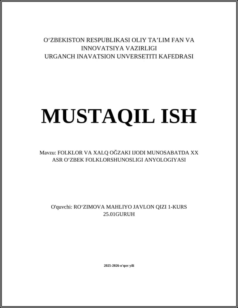 XX asr Oʻzbek folklorshunosligi antologiyasi