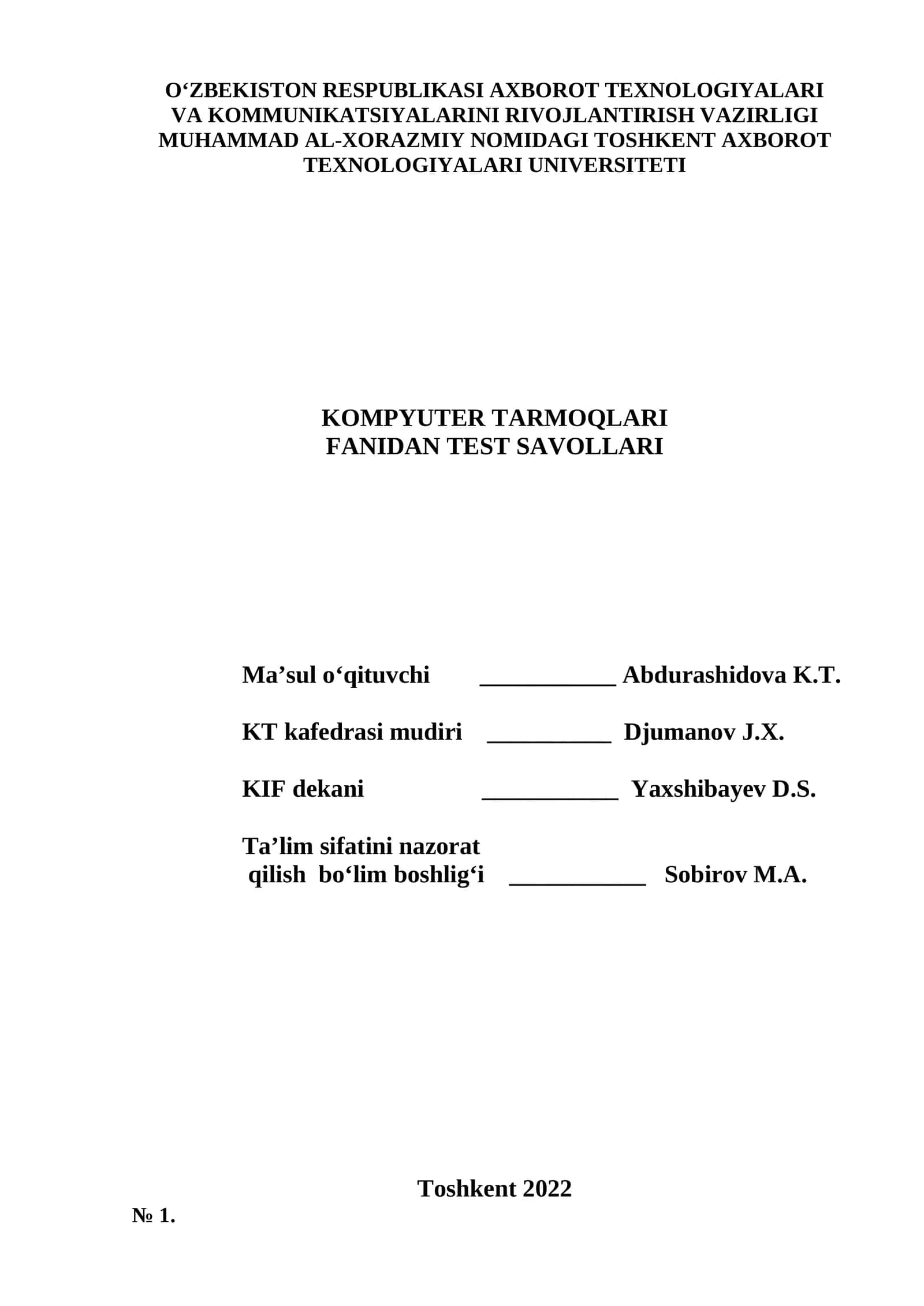 Kompyuter tarmoqlari test savollari