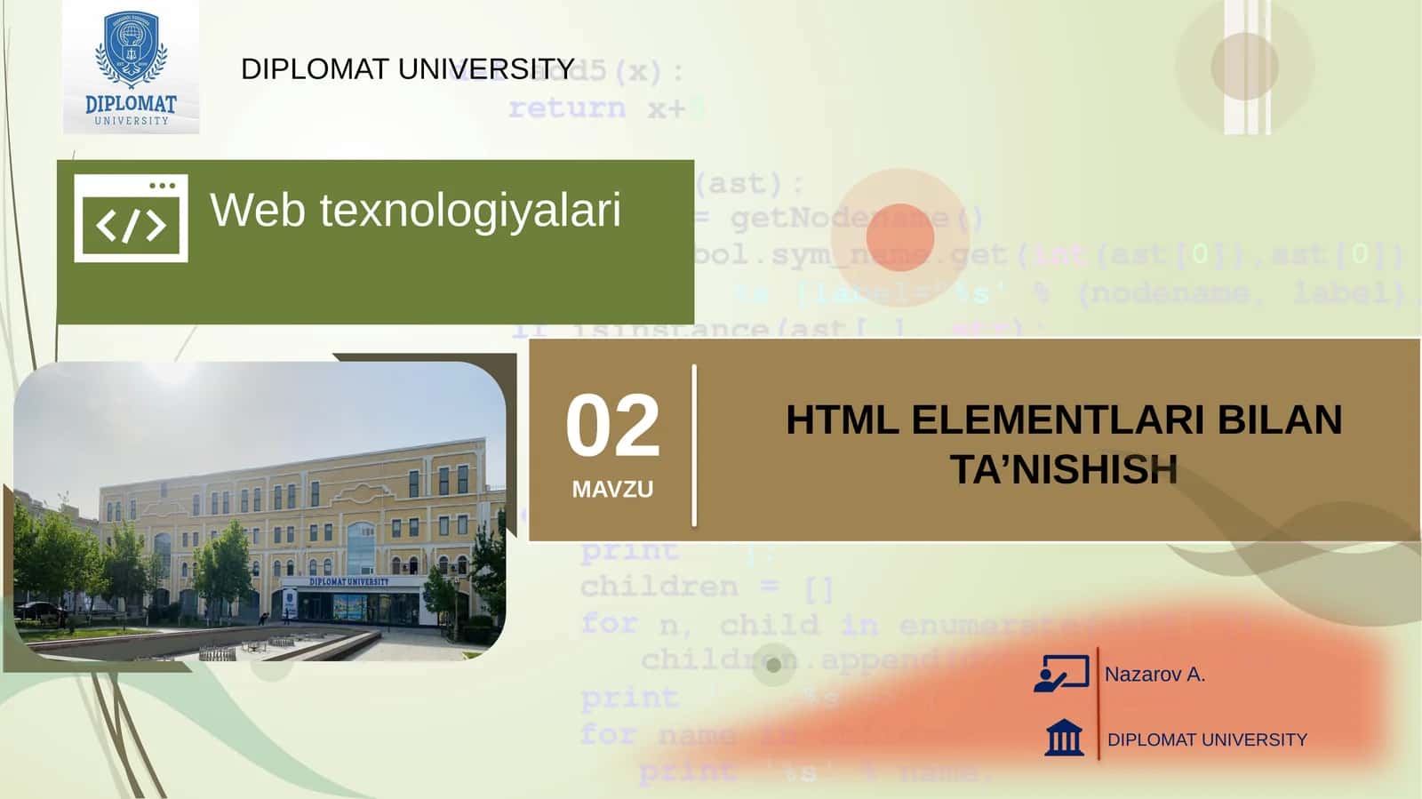 HTML ELEMENTLARI BILAN TA’NISHISH