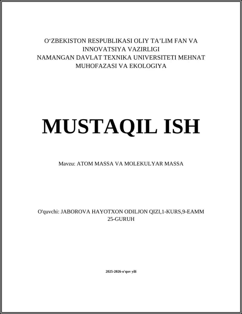 ATOM MASSA VA MOLEKULYAR MASSA