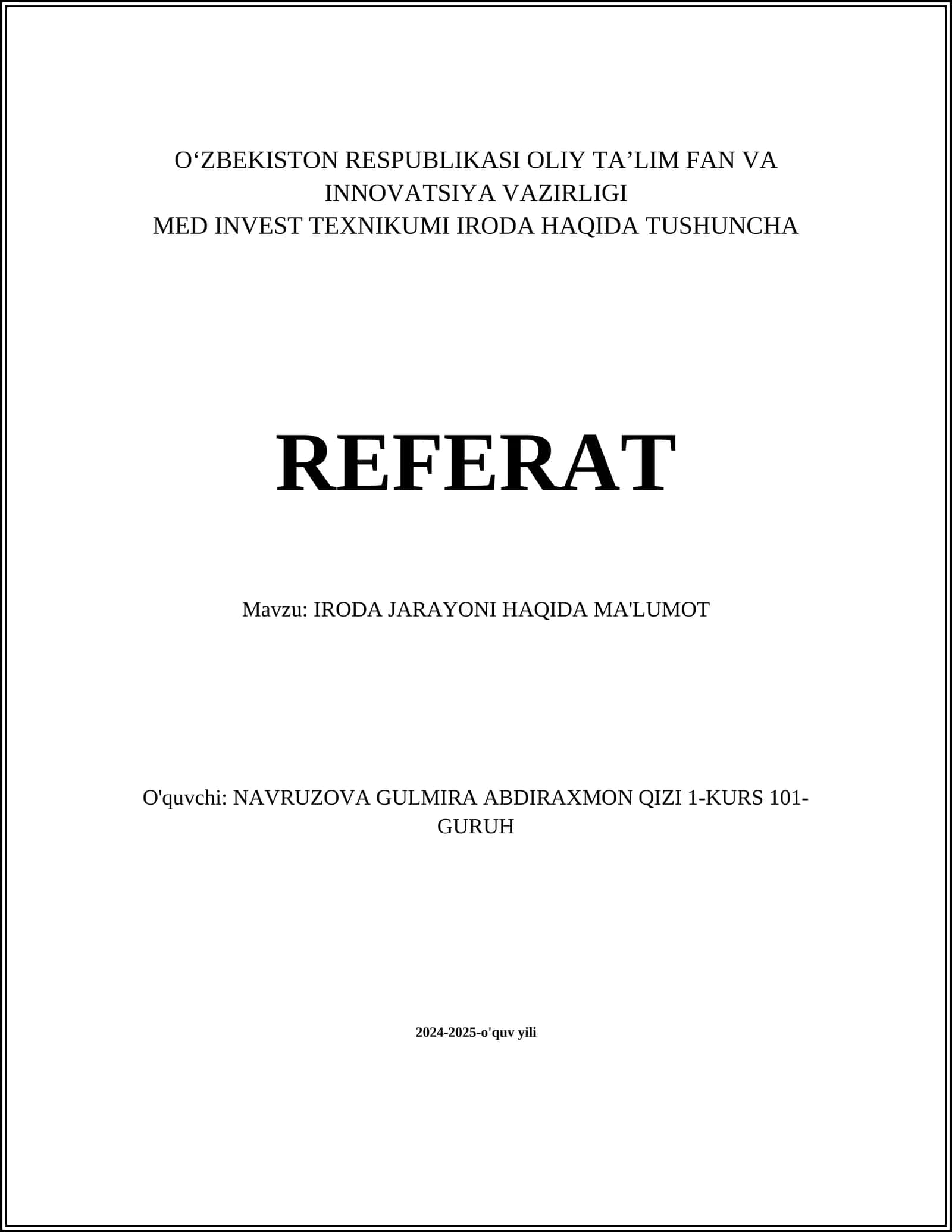 Iroda Jarayoni Haqida Ma'lumot