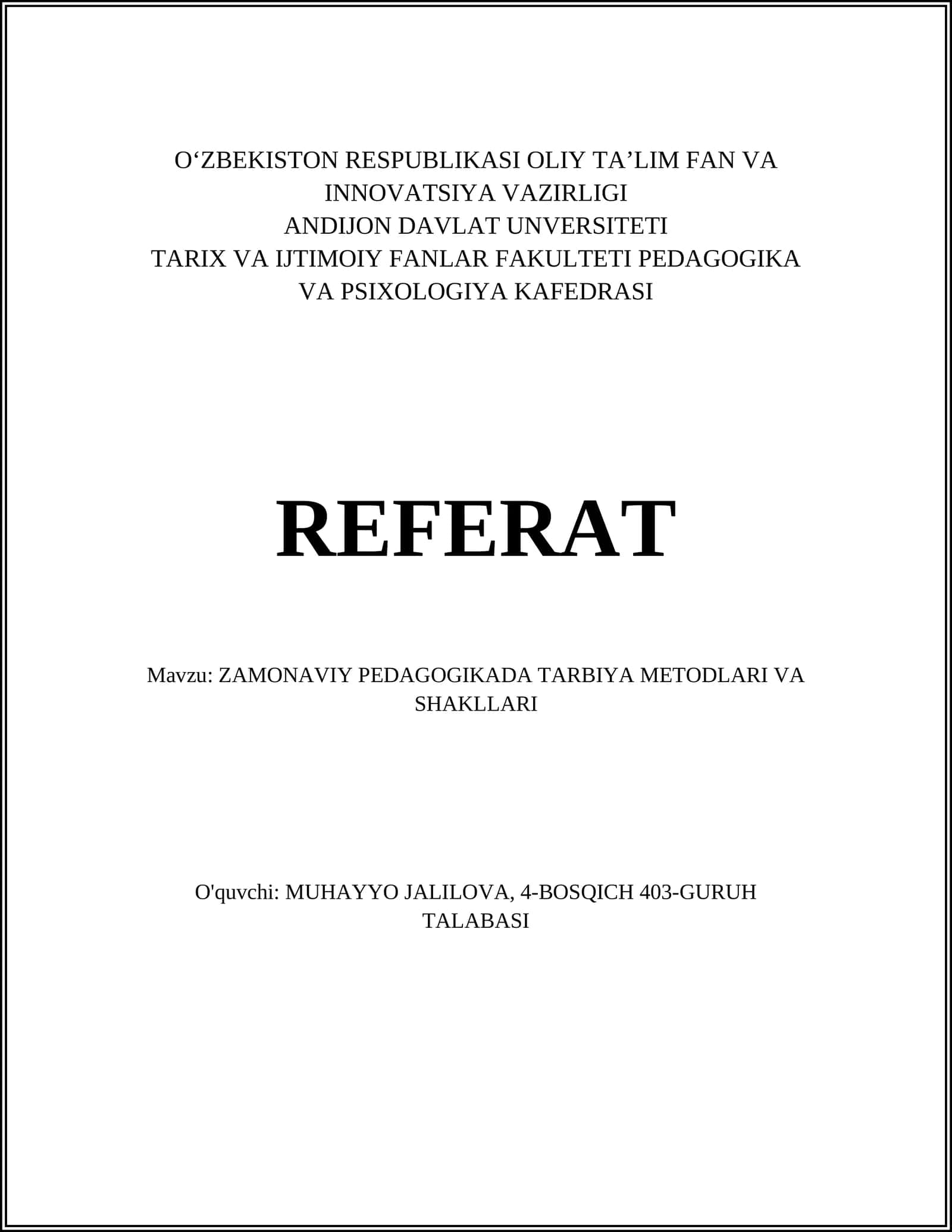 Interaktiv Darslar va Tarbiya Metodlari