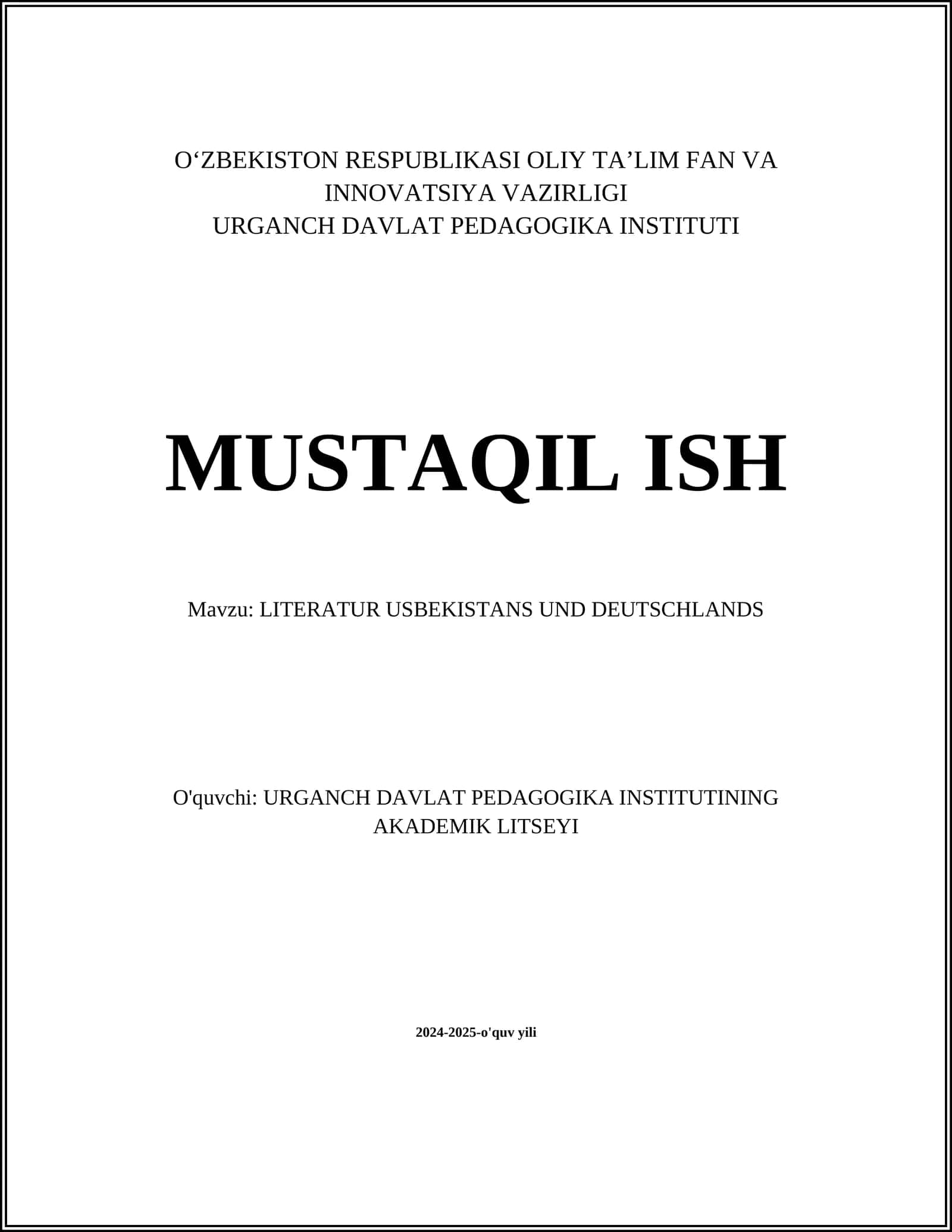 LITERATUR USBEKISTANS UND DEUTSCHLANDS