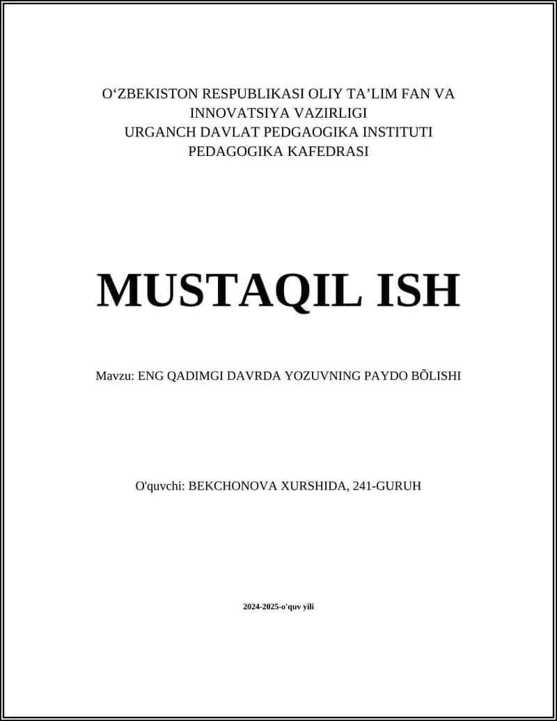 ENG QADIMGI DAVRDA YOZUVNING PAYDO BÕLISHI
