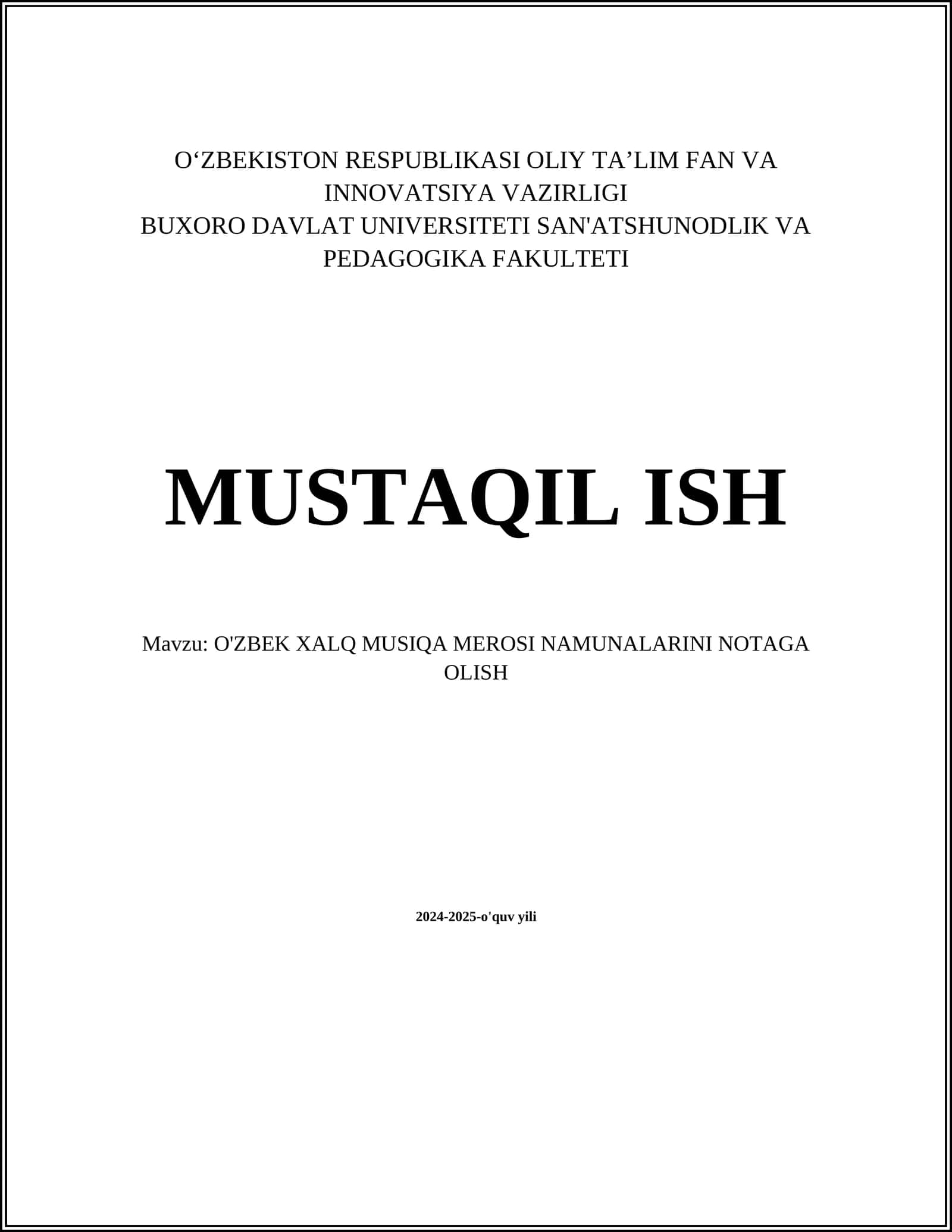 O'ZBEK XALQ MUSIQA MEROSINI NOTAGA OLISH