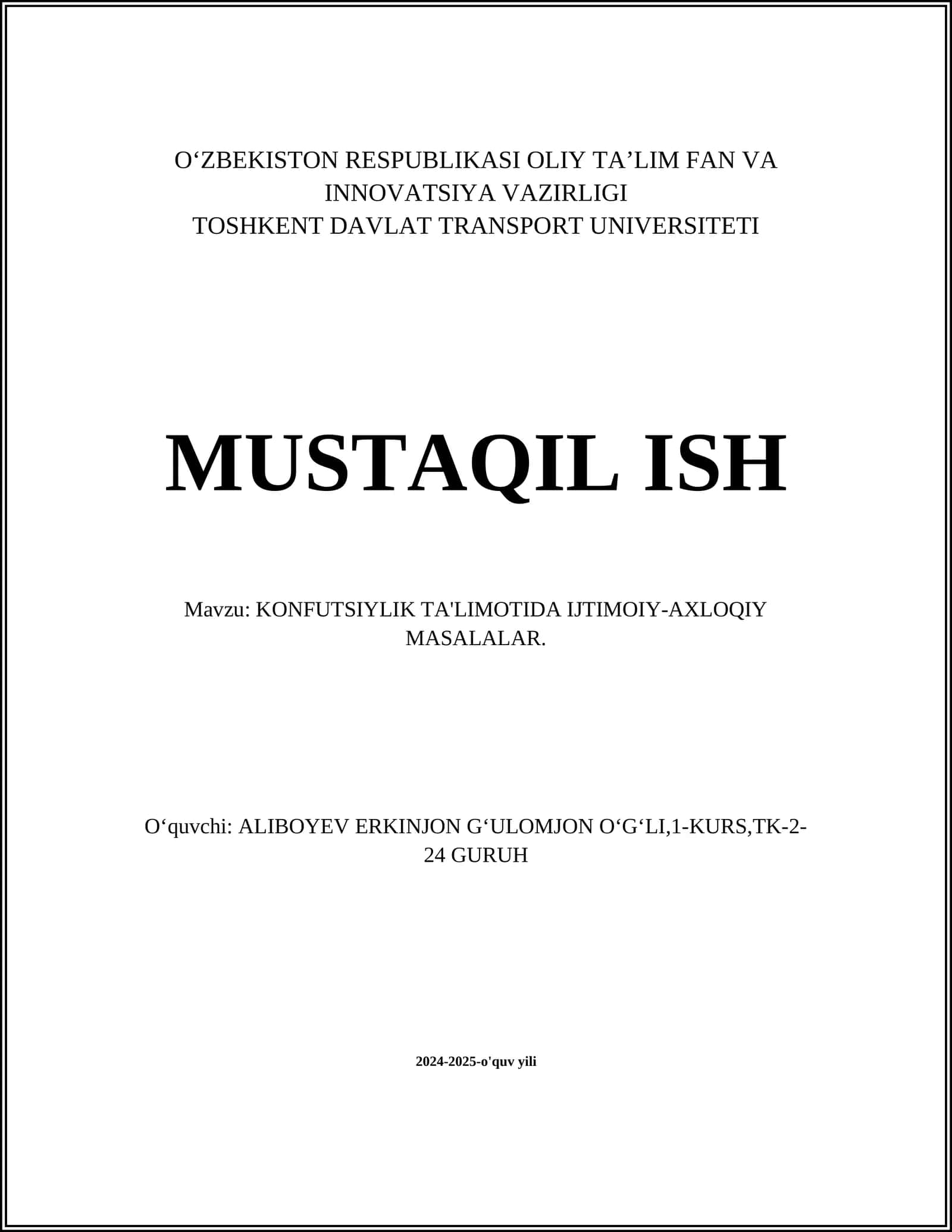 KONFUTSIYLIK TA'LIMOTIDA IJTIMOIY-AXLOQIY MASALALAR