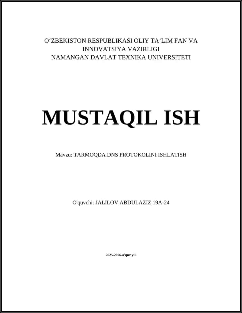 TARMOQDA DNS PROTOKOLINI ISHLATISH