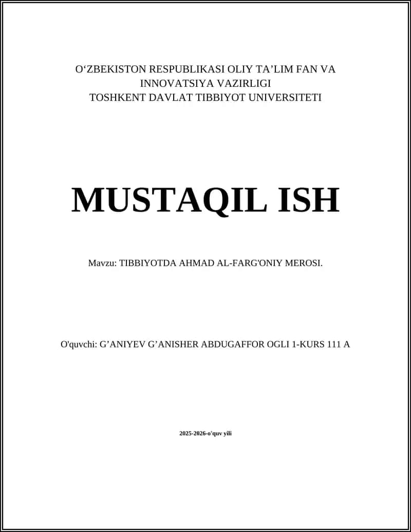 TIBBIYOTDA AHMAD AL-FARG'ONIY MEROSI