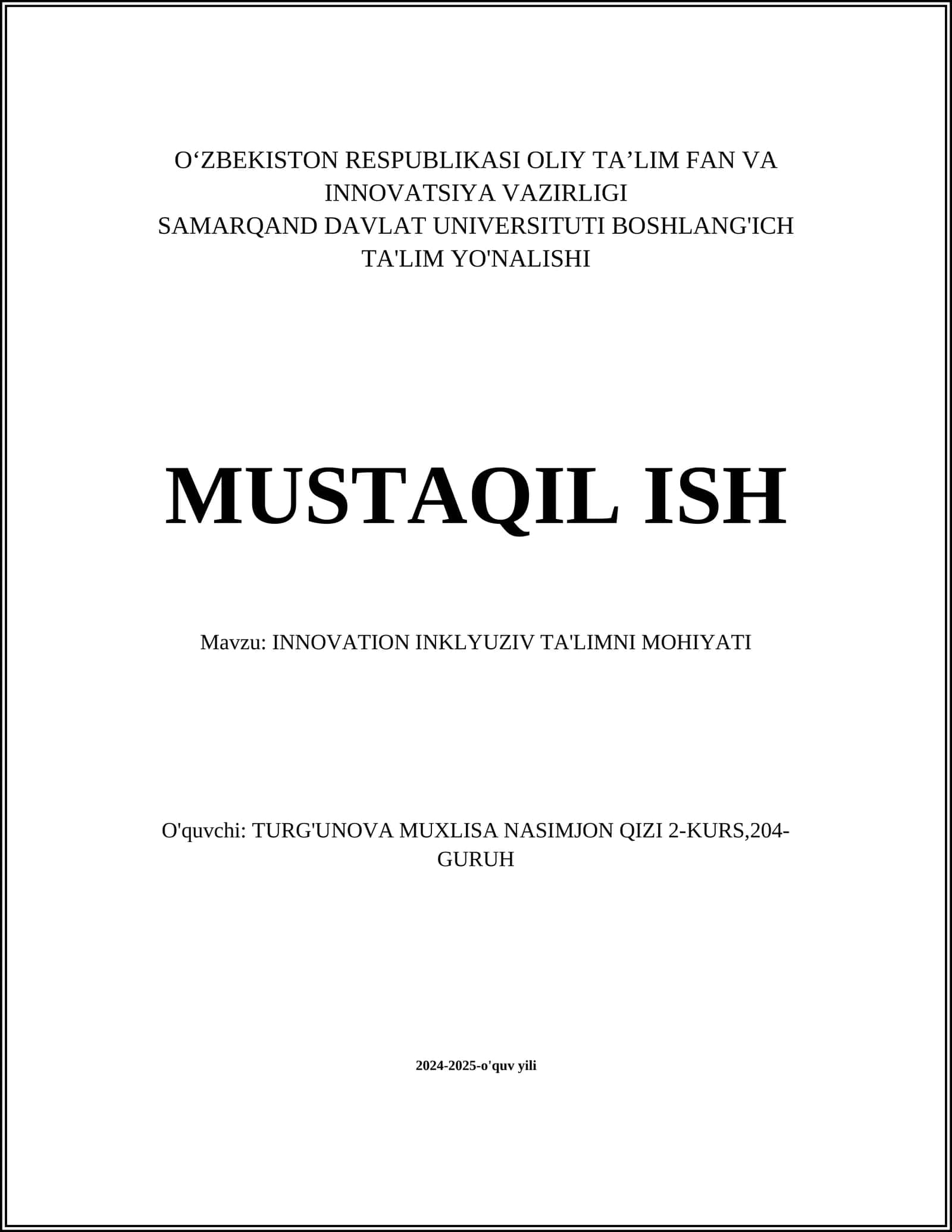 INNOVATION INKLYUZIV TA'LIMNI MOHIYATI
