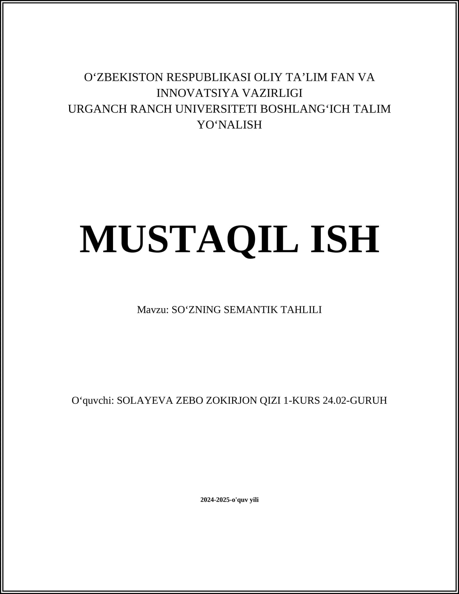 SOʻZNING SEMANTIK TAHLILI