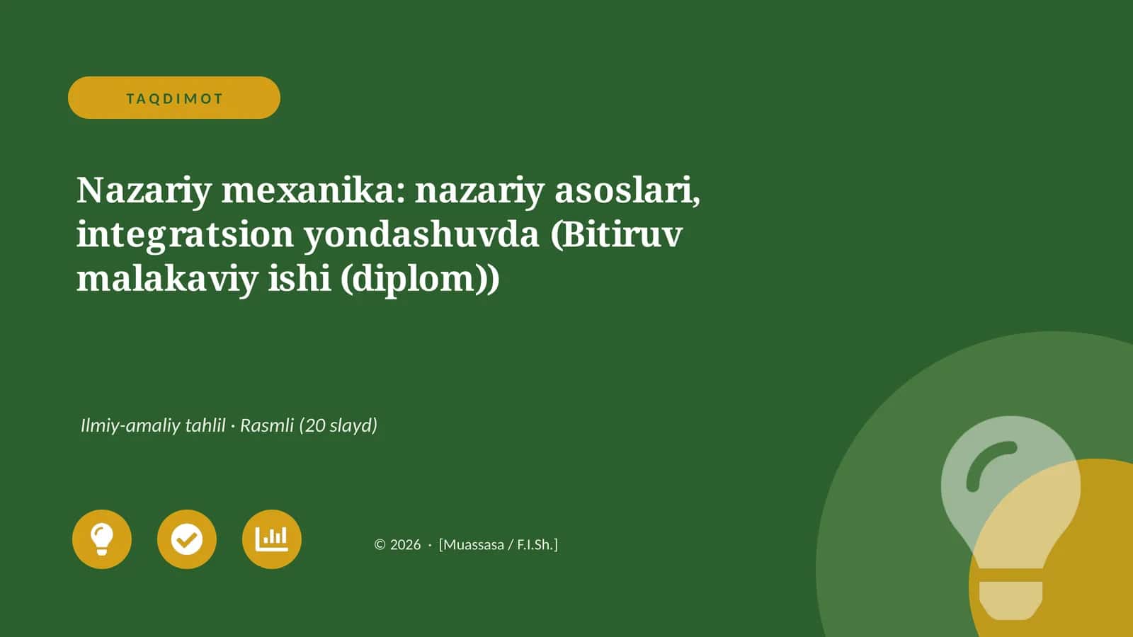 Nazariy mexanika: nazariy asoslari, integratsion yondashuvda (Bitiruv malakaviy ishi (diplom))