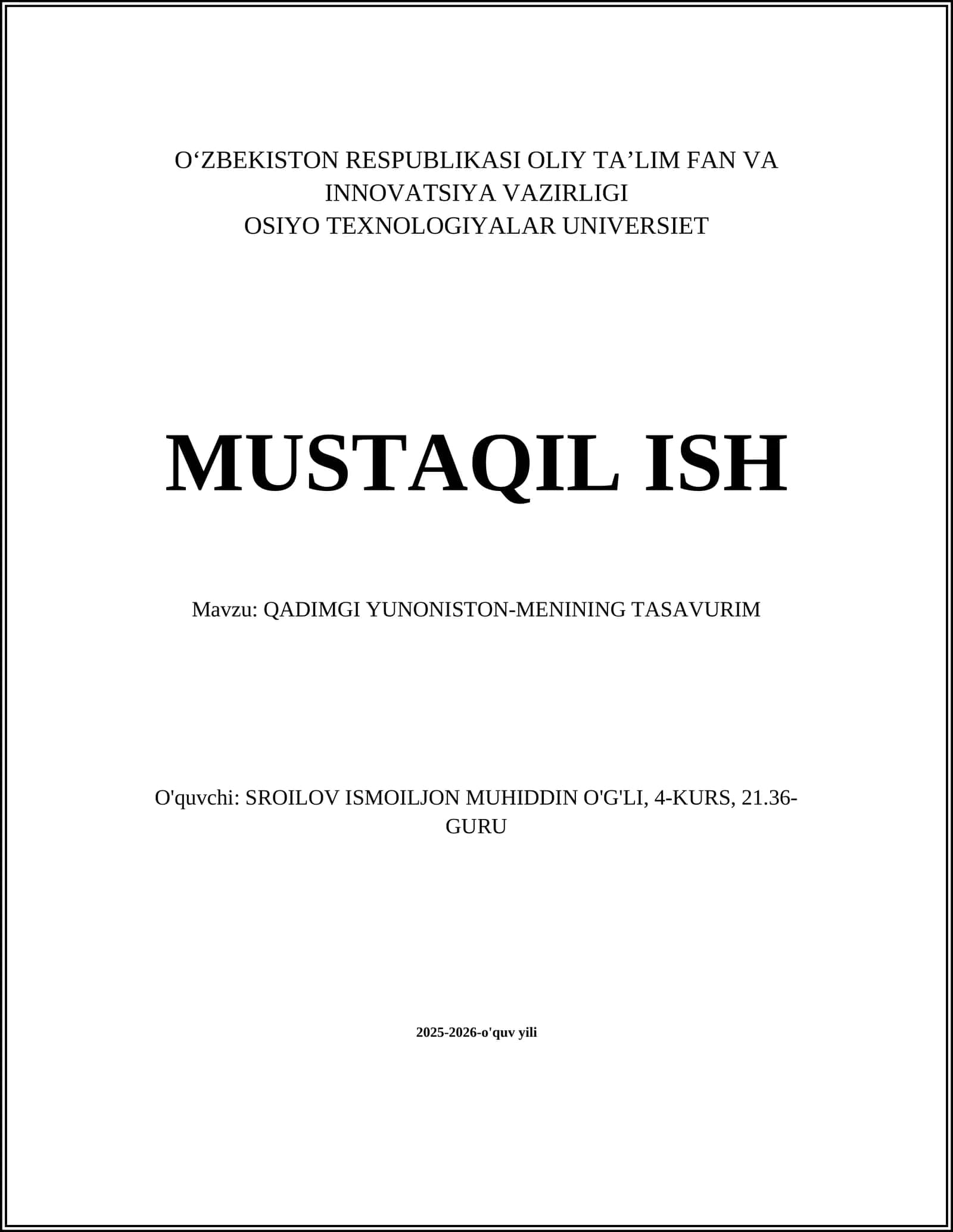 QADIMGI YUNONISTON-MENINING TASAVURIM