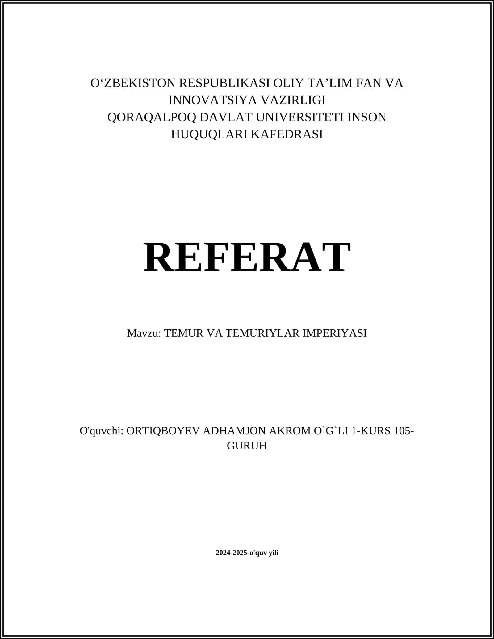 TEMUR VA TEMURIYLAR IMPERIYASI