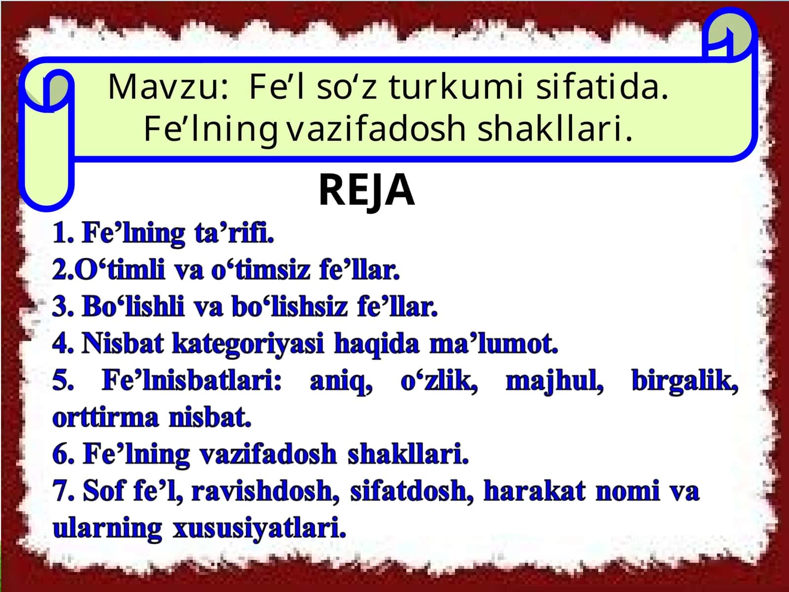Fe’l so‘z turkumi sifatida. Fe’lning vazifadosh shakllari