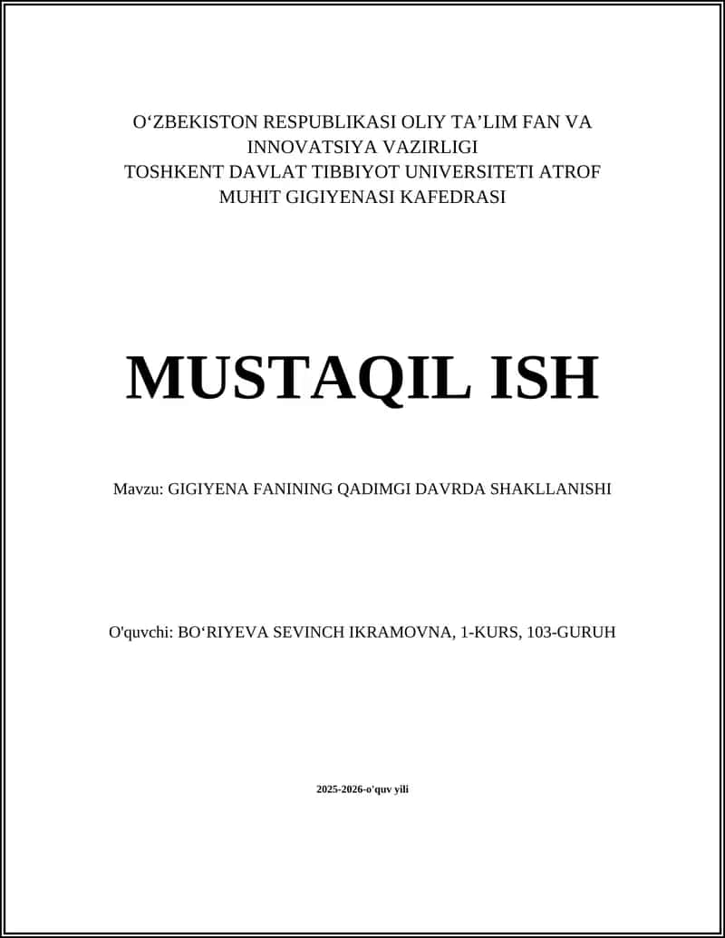 GIGIYENA FANINING QADIMGI DAVRDA SHAKLLANISHI
