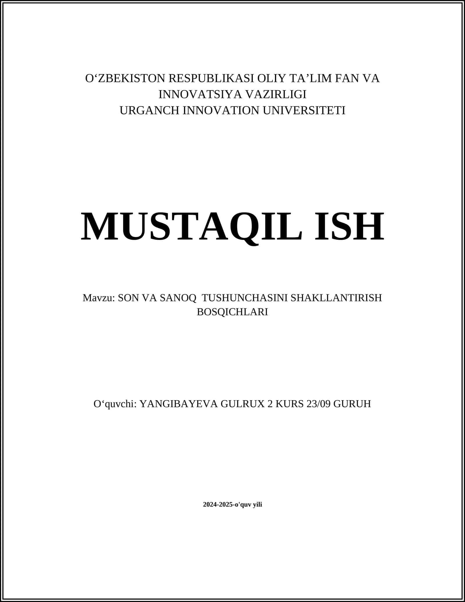SON VA SANOQ TUSHUNCHASINI SHAKLLANTIRISH BOSQICHLARI