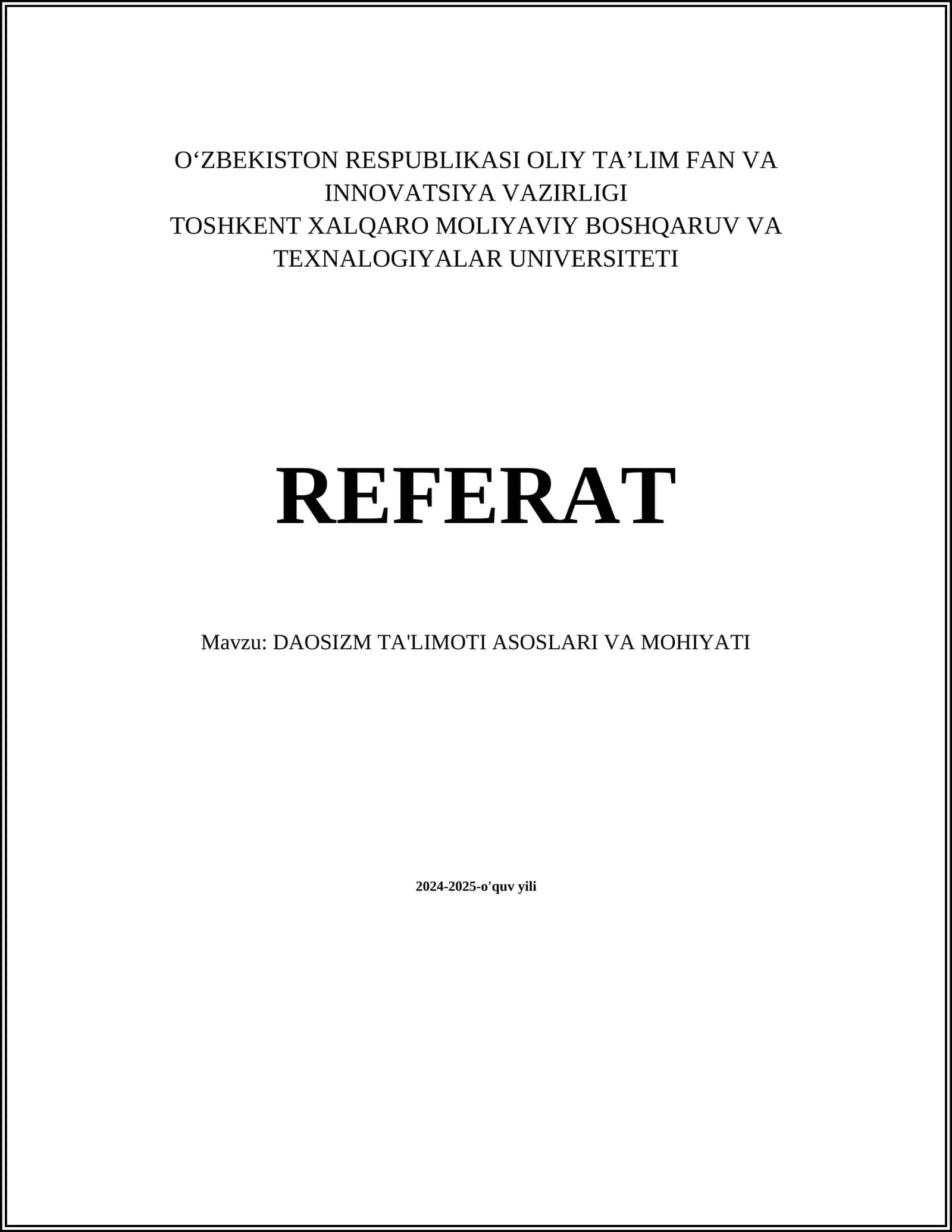 DAOSIZM TA'LIMOTI ASOSLARI VA MOHIYATI