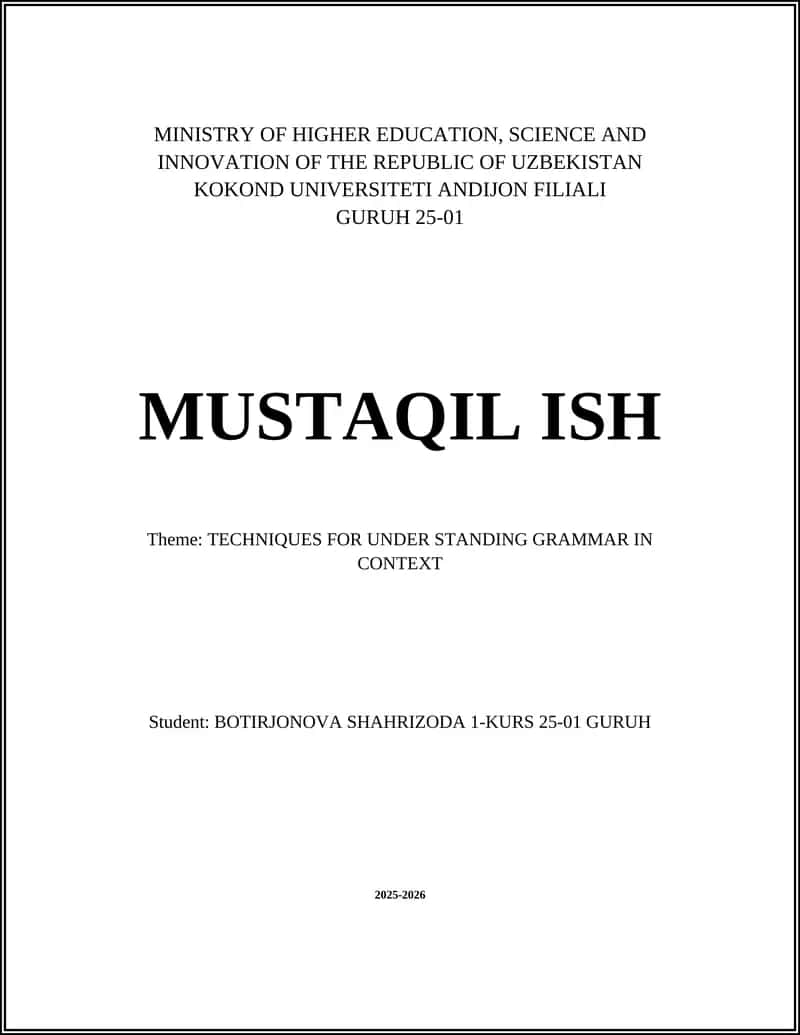 TECHNIQUES FOR UNDERSTANDING GRAMMAR IN CONTEXT