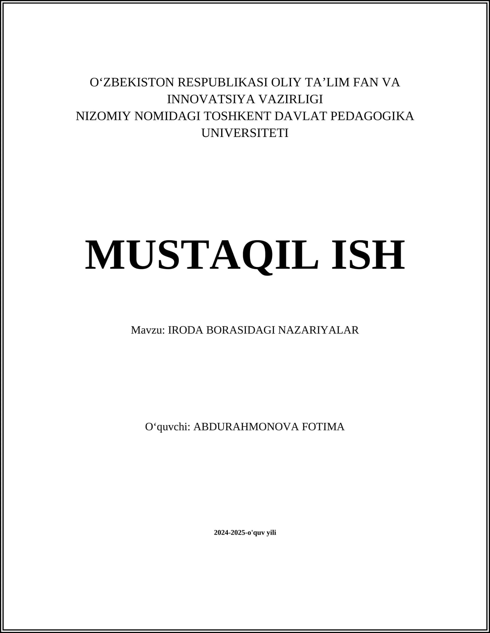 IRODA BORASIDAGI NAZARIYALAR