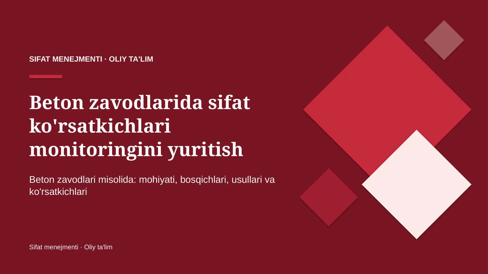 Sifat Menejmenti · Oliy Ta'lum