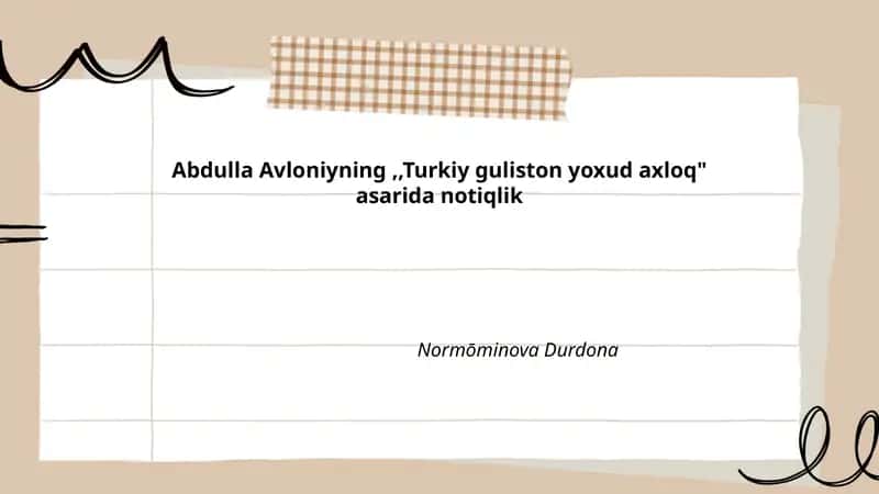 Abdulla Avloniyning "Turkiy guliston yoxud axloq" asarida notiqlik