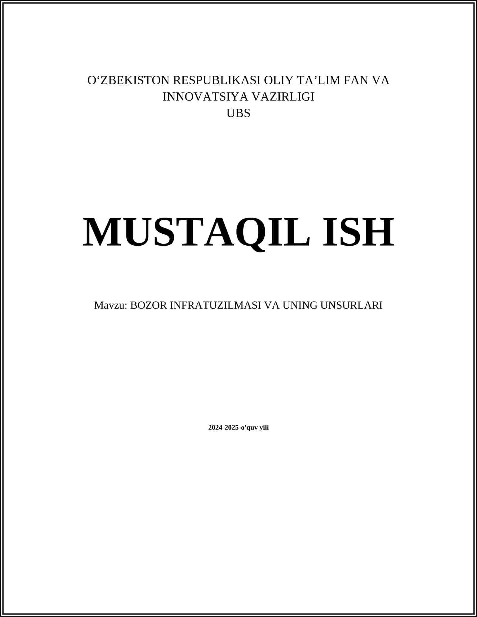 BOZOR INFRATUZILMASI VA UNING UNSURLARI