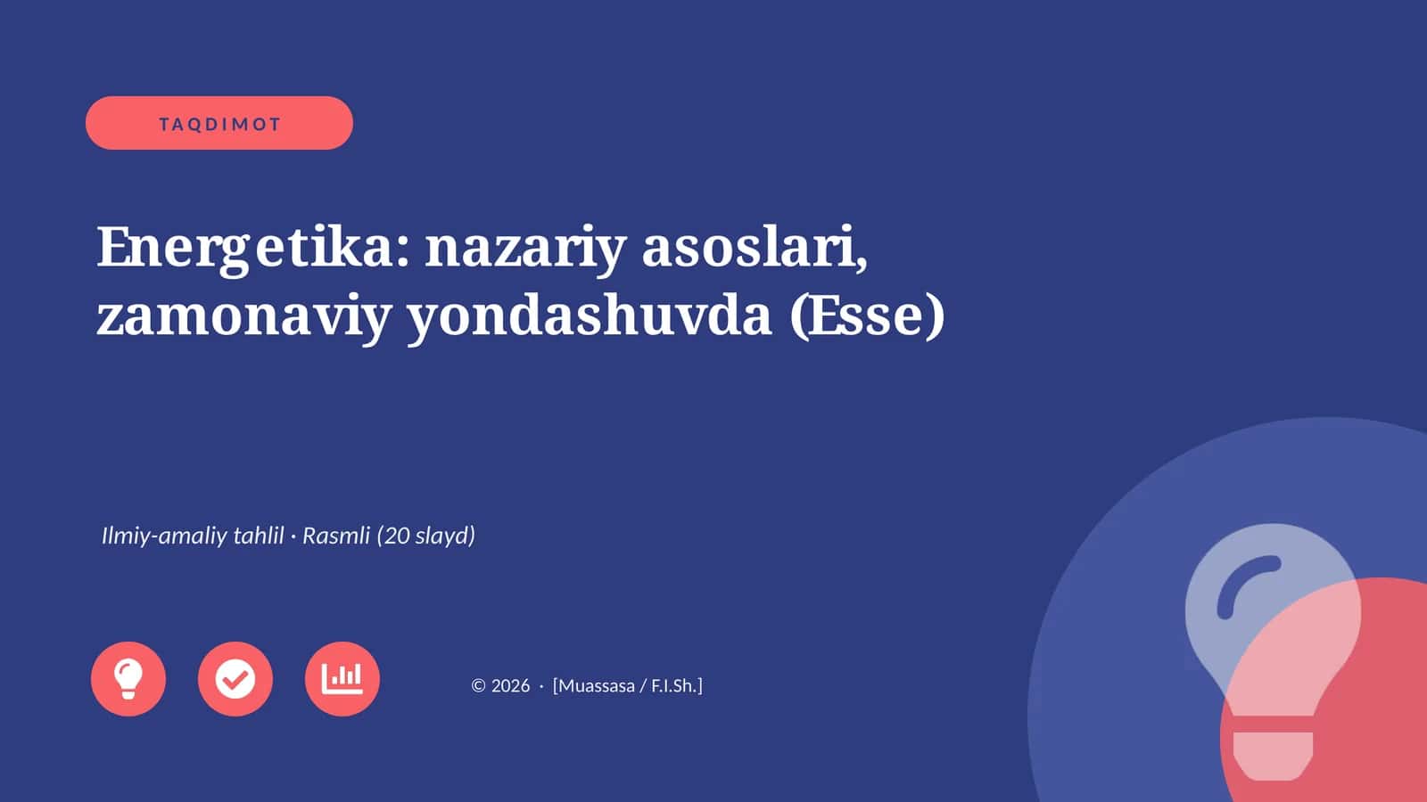 Energetika: nazariy asoslari, zamonaviy yondashuvda (Esse)