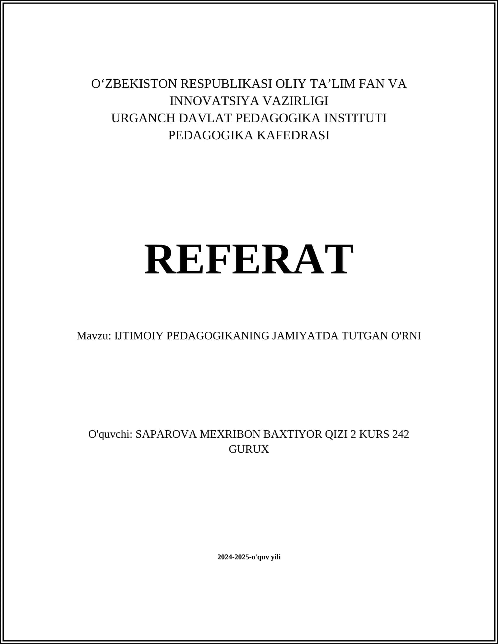 Ijtimoiy Pedagogikaning Jamiyatda Tutgan O'rni