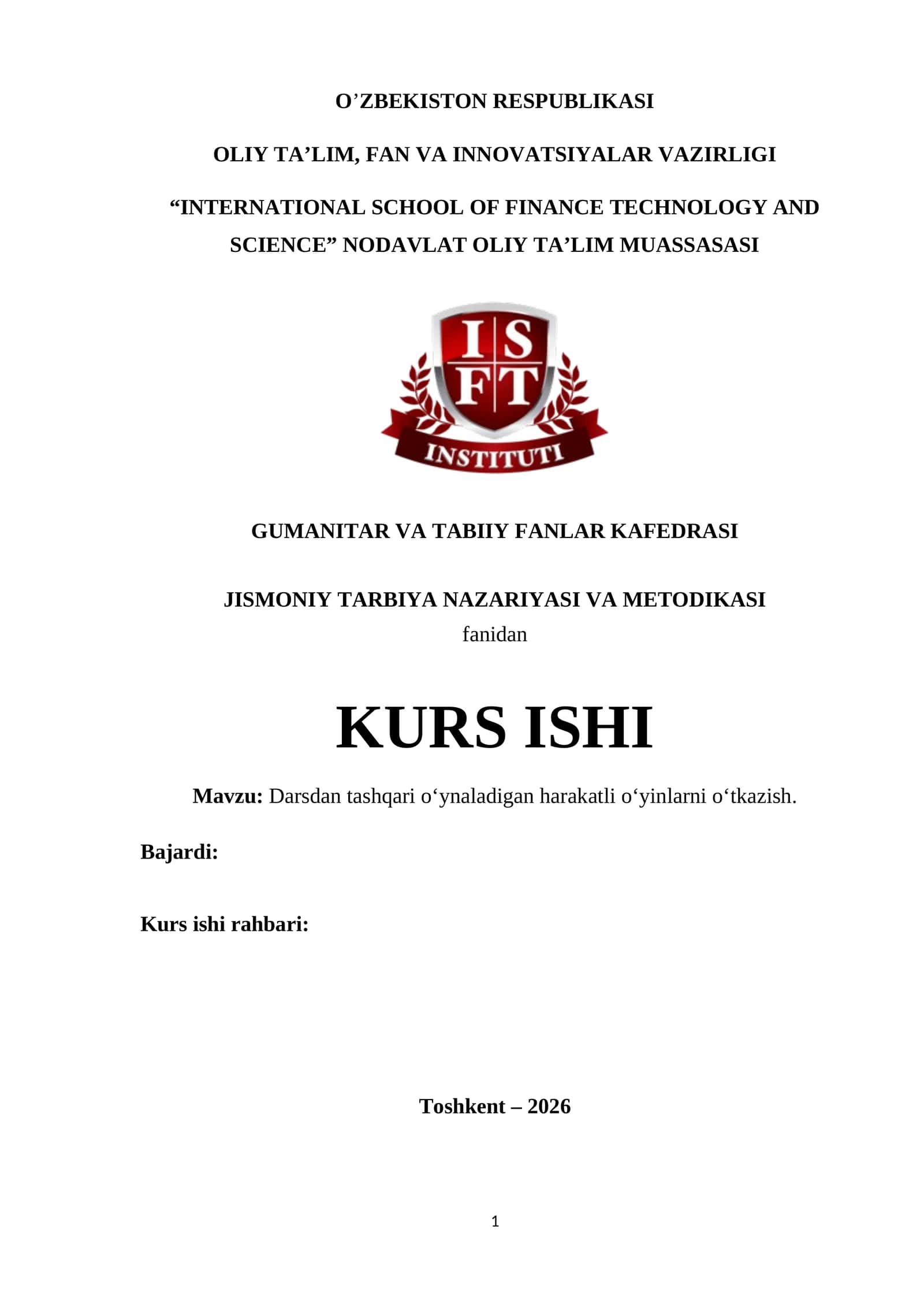 Darsdan tashqari o‘ynaladigan harakatli o‘yinlarni o‘tkazish