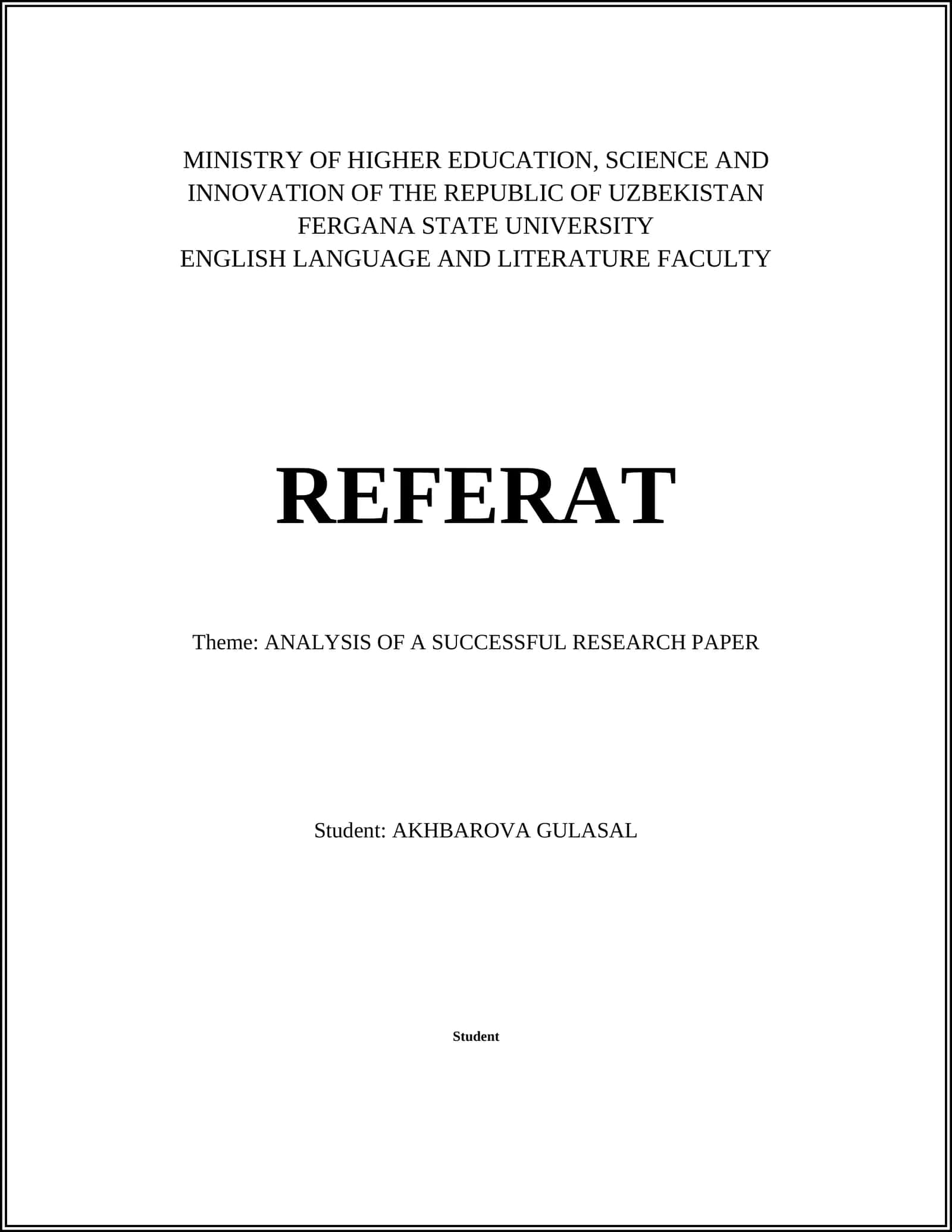 ANALYSIS OF A SUCCESSFUL RESEARCH PAPER