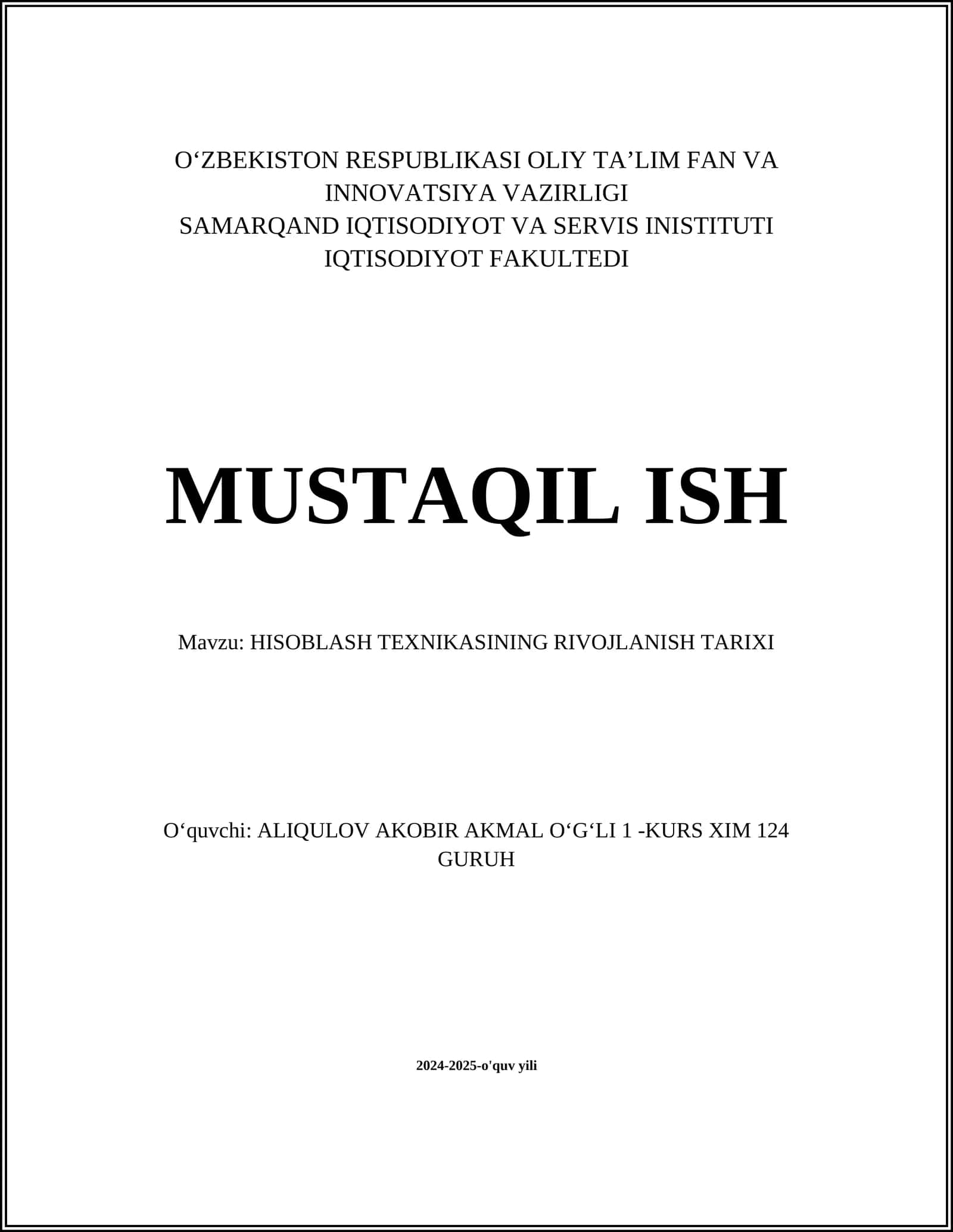 HISOBLOSH TEXNIKASINING RIVOJLANISH TARIXI