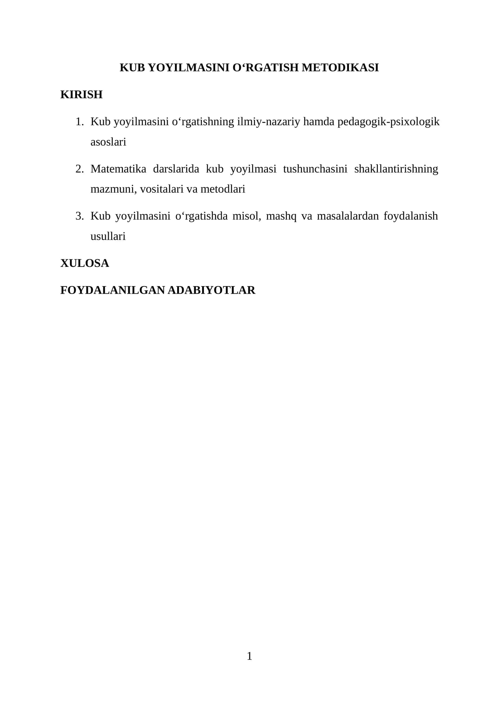 Kub Yoyilmasini O‘rgatish Metodikasi