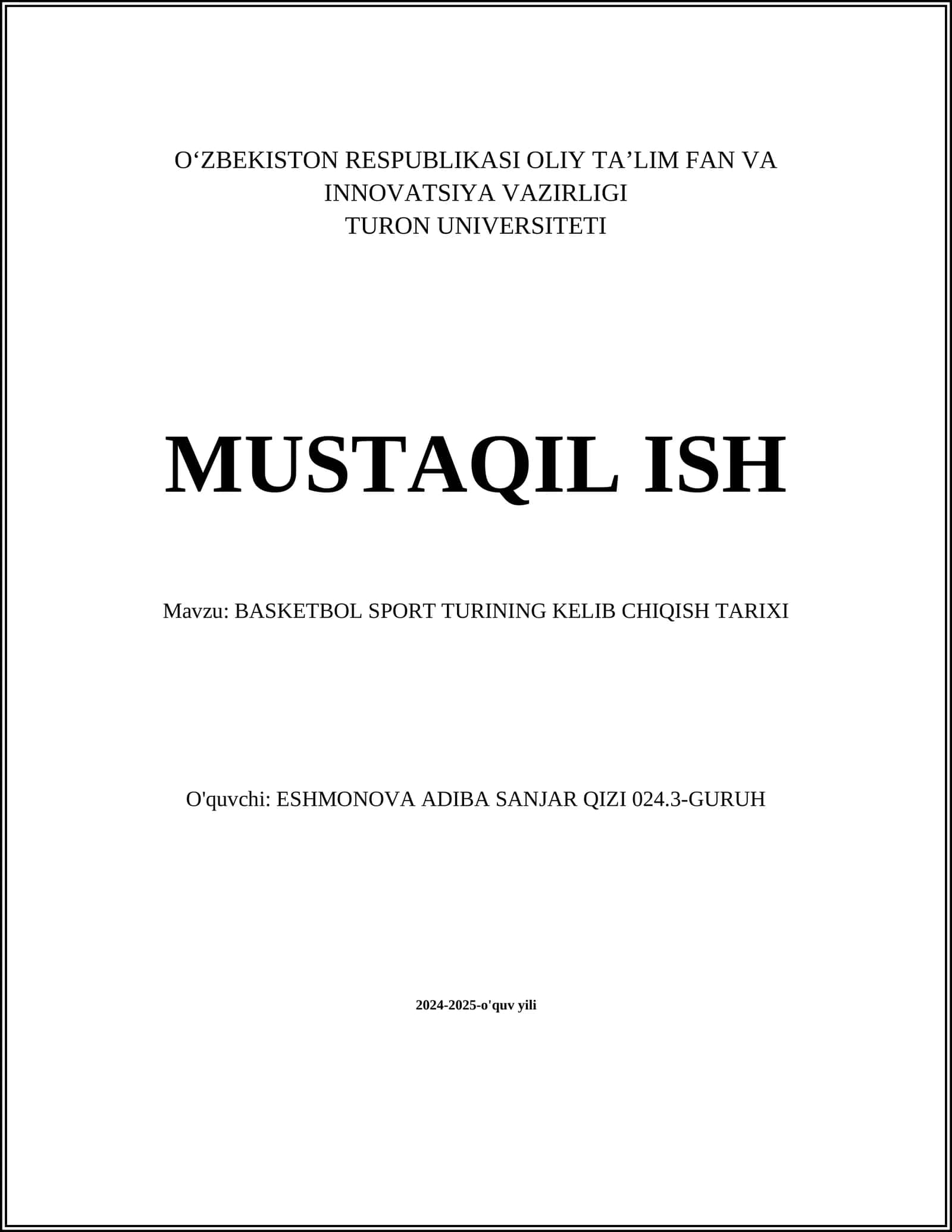 BASKETBOL SPORT TURINING KELIB CHIQISH TARIXI
