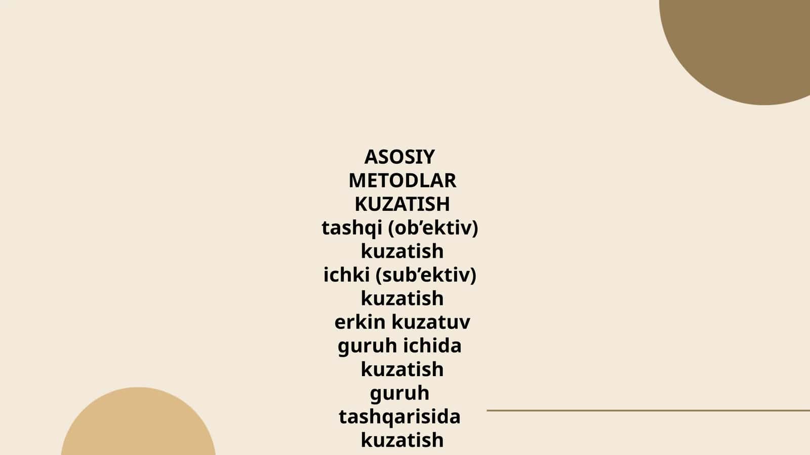 ASOSIY METODLAR KUZATISH