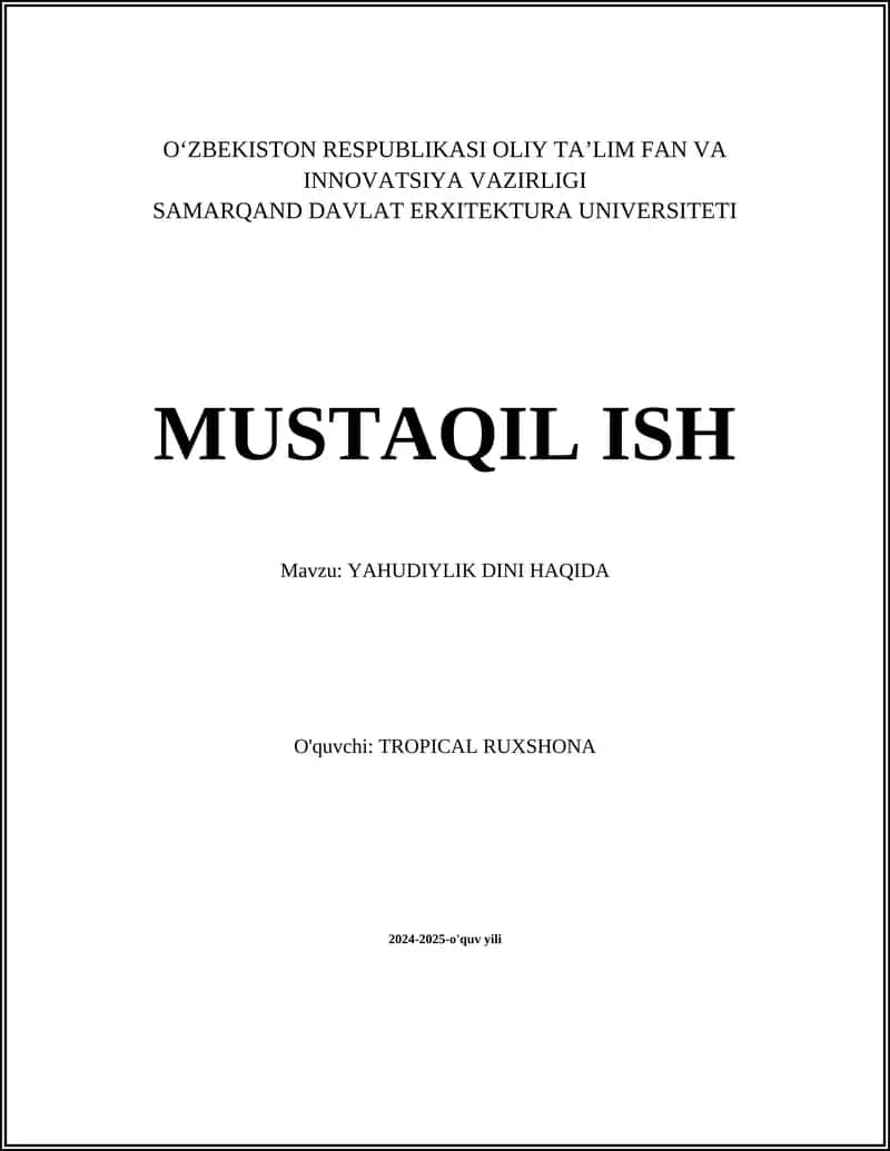 YAHUDIYLIK DINI HAQIDA