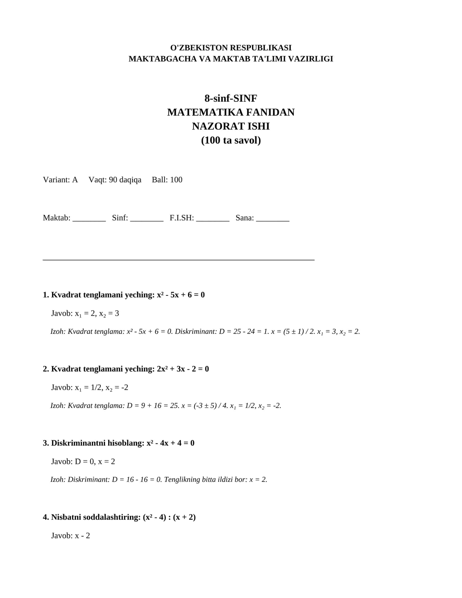 8-sinf-SINF MATEMATIKA FANIDAN NAZORAT ISHI