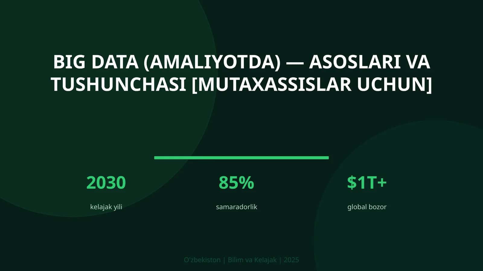 BIG DATA (AMALIYOTDA) — ASOSLARI VA TUSHUNCHASI [MUTAXASSISLAR UCHUN]