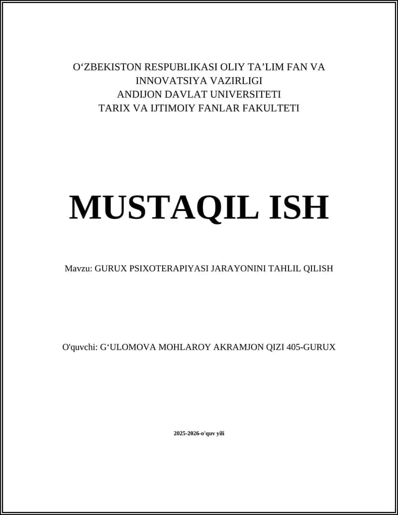 GURUX PSIXOTERAPIYASI JARAYONINI TAHLIL QILISH